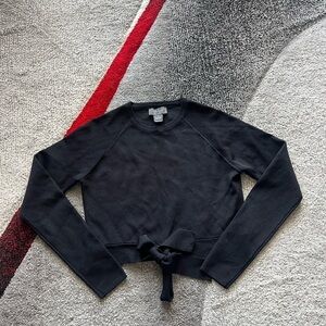 Gracia Black Cropped Tie Long Sleeve Top